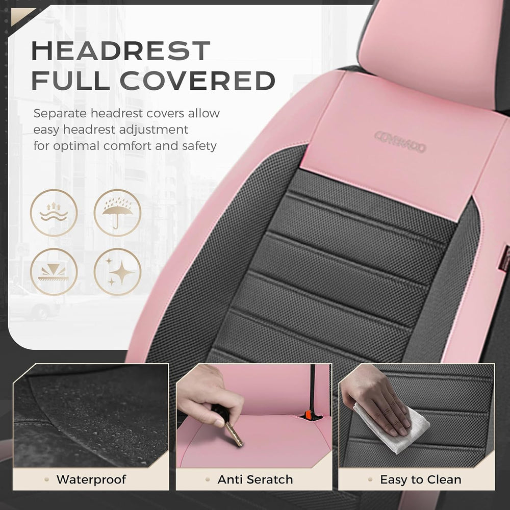Coverado Car Seat Covers Full Set, Luxury Leather Car Seat Covers, Automotive...