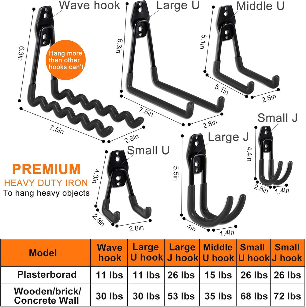 AOBEN 24PCS Garage Hooks, Heavy Duty Double Garage Hanger Organizer Wall Moun...