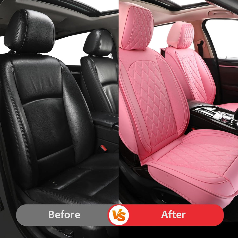 Car Seat Covers Full Set,Leather Seat Covers Universal Fit Pink