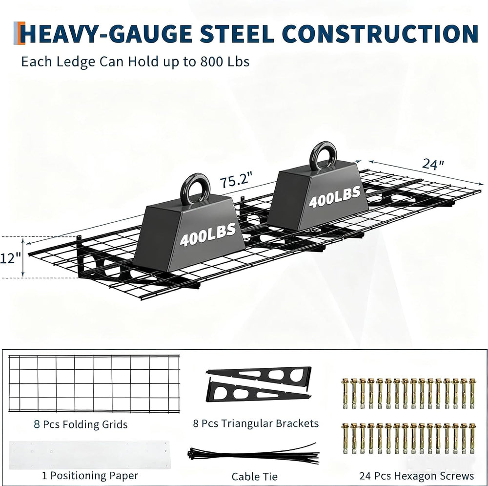 GarveeLife 2 Pack 2x6 ft Garage Storage Shelving Wall Mounted, 24in-By-72in
