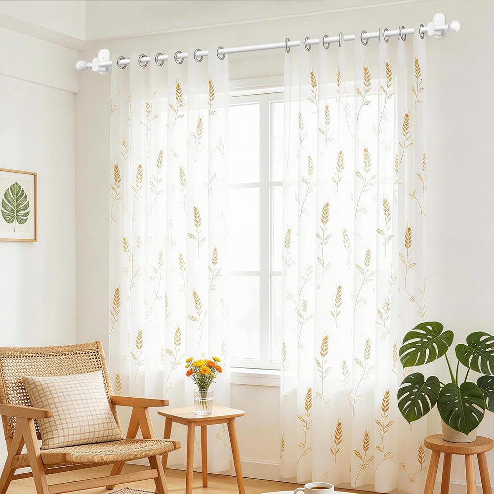 USFOOK White No Drill Curtain Rods for Windows 48 to 84, 2 Pack