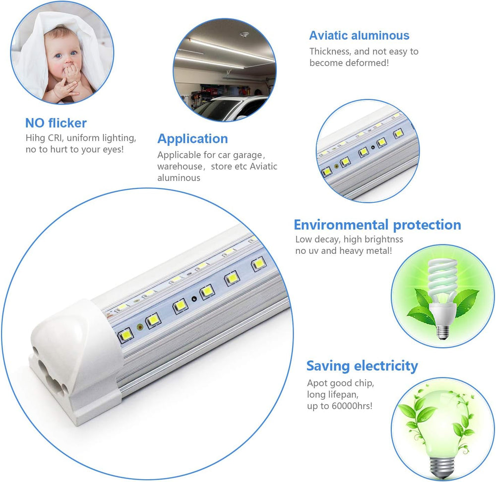 10-Pack 8ft LED Shop Light Fixture - 90W T8 Integrated LED Tube Light - 6500K...