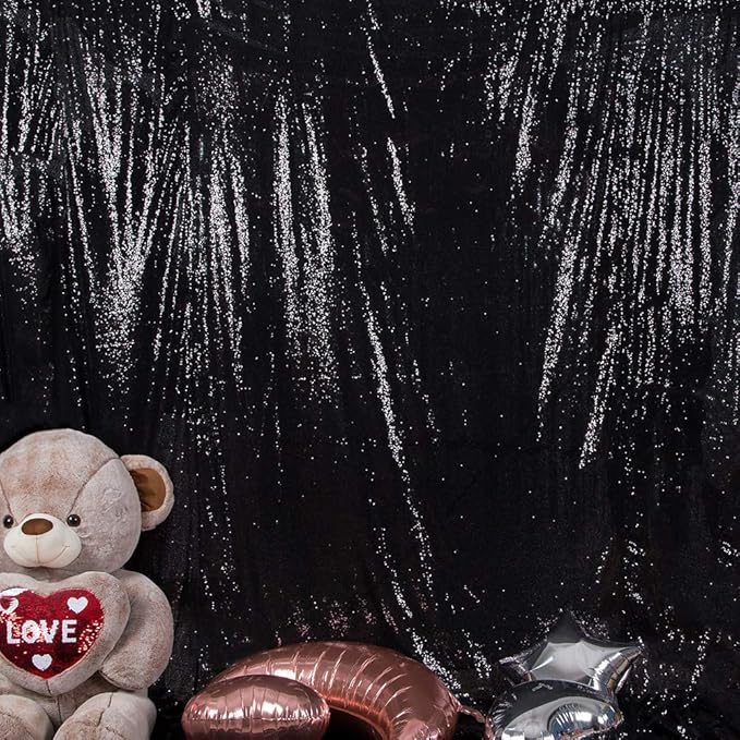 JYFLZQ Black Sequin Backdrop Curtains 6ft x 8ft 1 Panel Halloween Backdrop Gl...