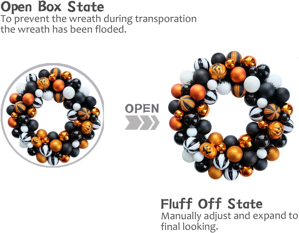 Happy Halloween Wreath for Front Door, 18โ Artificial Ball Wreaths Door Decor...