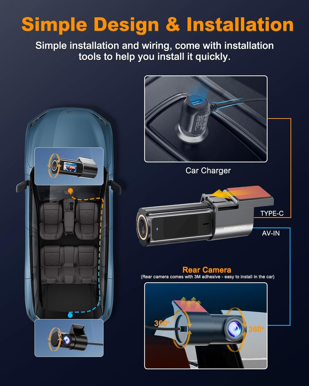 Dash Cam Front and Rear 4K, Built-in 5GHz WiFi with CPL, Dual Dashcams for Ca...