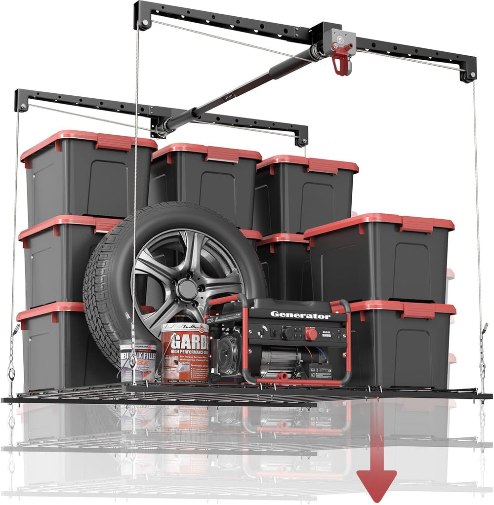Overhead Garage Storage Rack for 10โ12 FT Ceiling, Heavy-duty 4x4 FT Ceiling ...