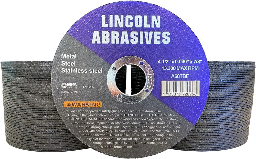 100 Pack 4.5" Cut-Off Wheels Lincoln Abrasives .040" Metal & St...