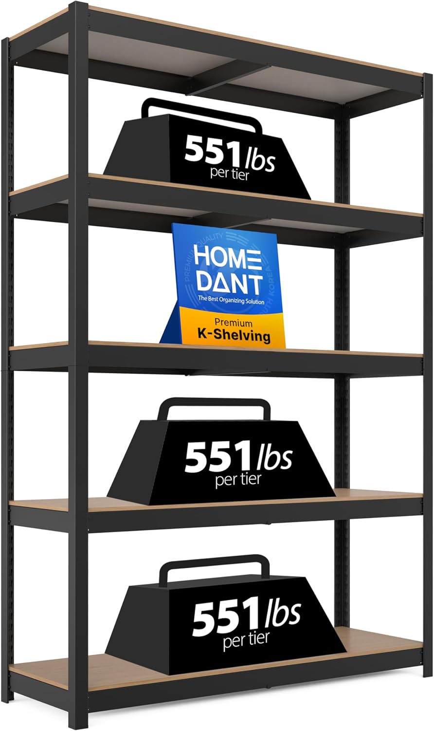 House Black 48.1" W 5 Tier Storage Shelves Garage Shelving Unit