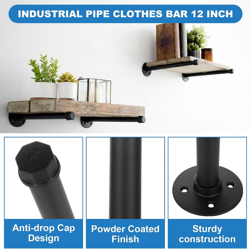 JMIATRY 12PCS Industrial Pipe Shelf Brackets 12 Inch, Pipe Clothing Rack