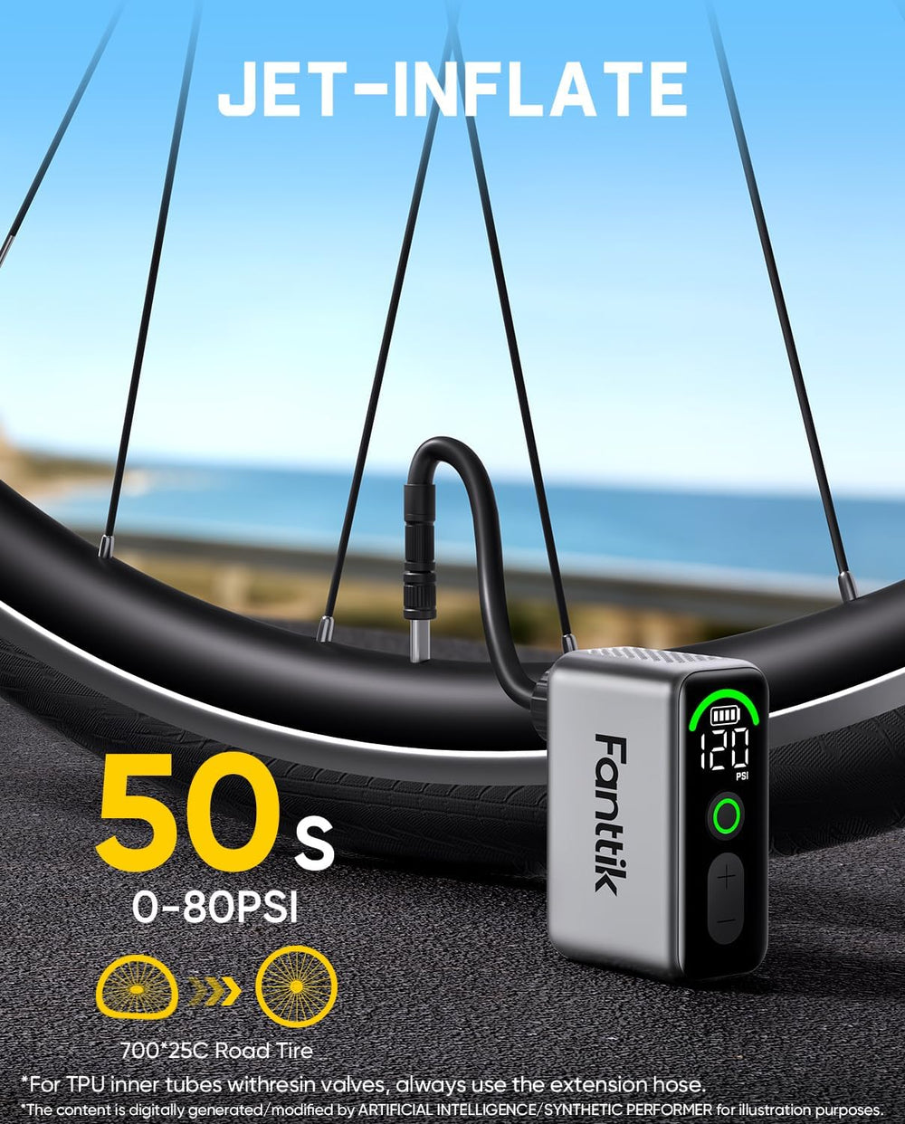 Fanttik X10 Ace Tiny Electric Bike Pump, 120PSI, 22s Inflate, Auto Stop