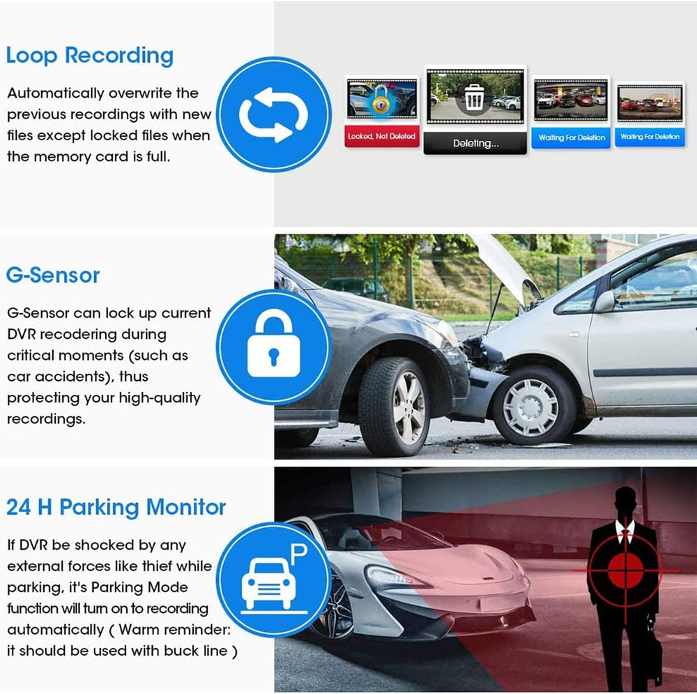10’’ Mirror Dash Cam Front and Rear View Mirror Camera Night Vision for Car