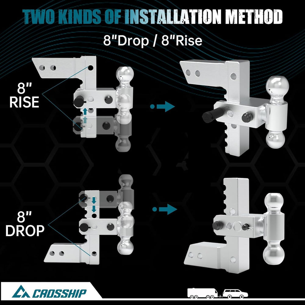 Adjustable Trailer Hitch - Heavy Duty Aluminum Drop Drawbar Hitch - Fits 2.5&...