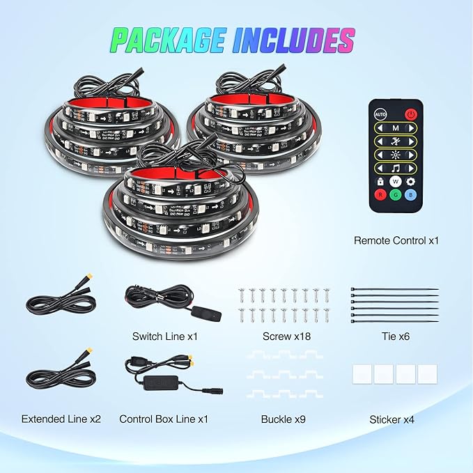 Nilight Truck Bed Light Strip RGB-IC LED Bar (3PCS)