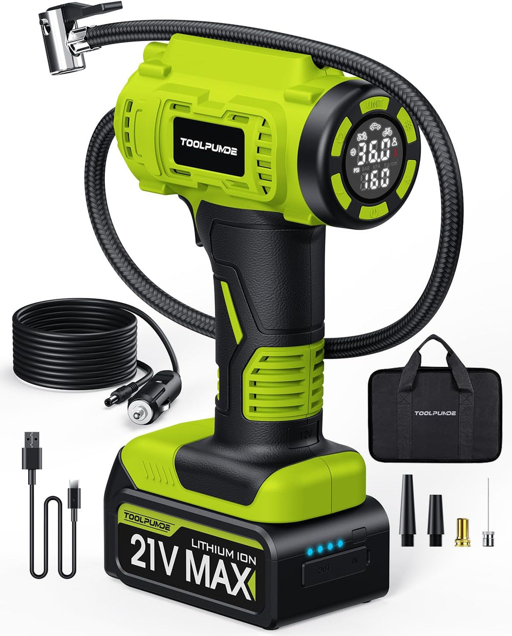 Upgraded Tire Inflator Portable Air Compressor, 5X Faster Inflation, 21V Rech...