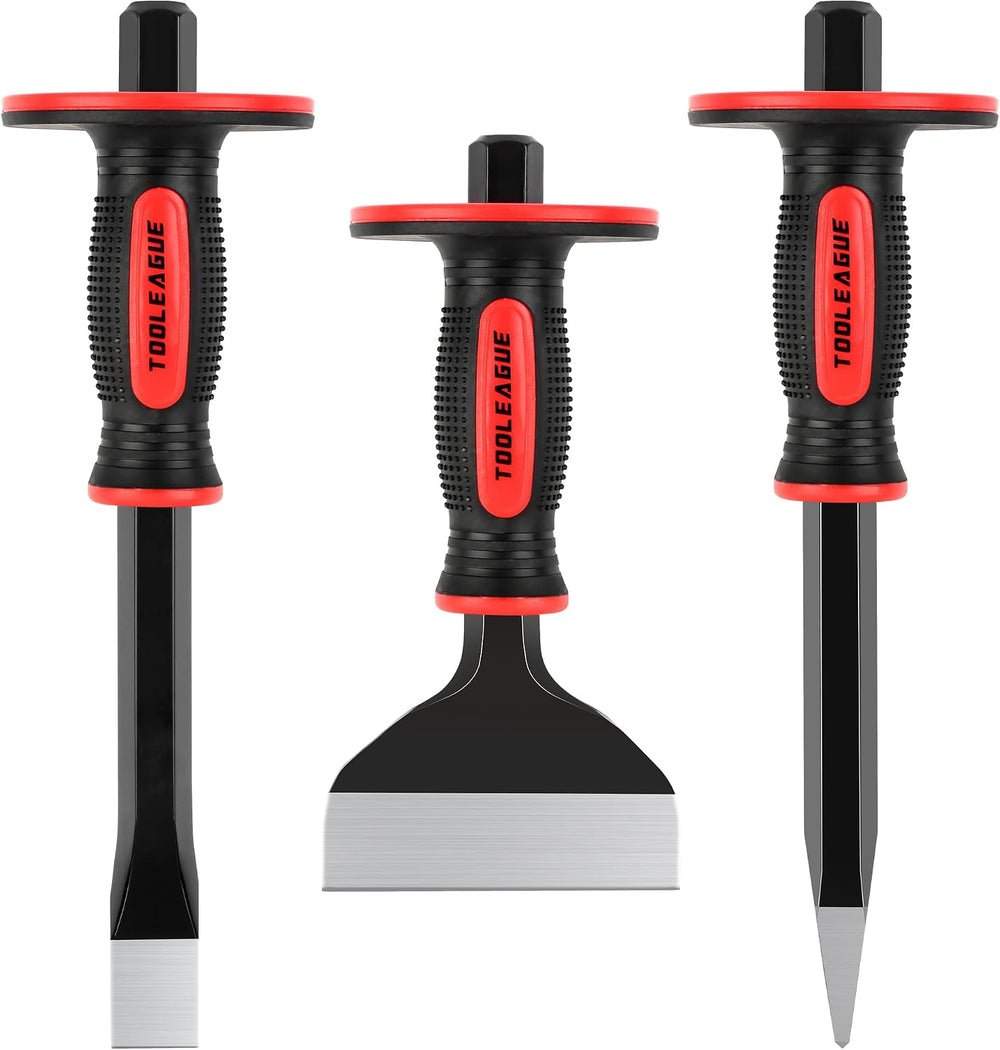 TOOLEAGUE 3Pcs Heavy Duty Masonry Chisel Set with Hand Protection