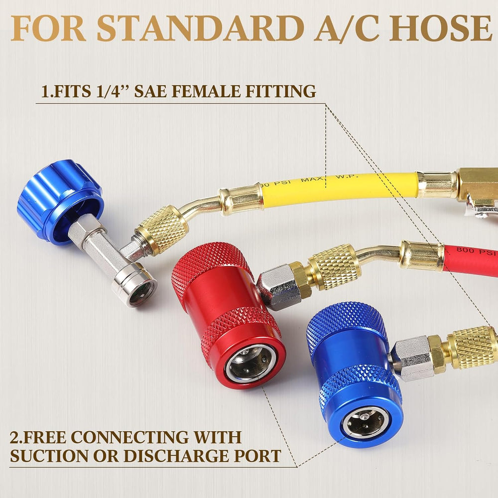 AC R1234YF Quick Couplers Adapters Set, R1234YF Self Sealing/Puncture Can Tap...