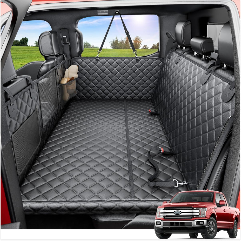 REEVAA Dog Truck Seat Cover for Back Seat, Hard Bottom, XL, Black