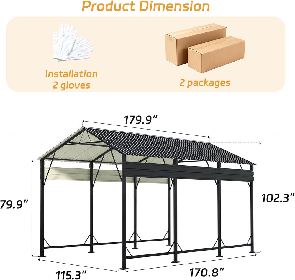 Patiowell 10x15 FT Metal Carport, Heavy Duty Carport, Black