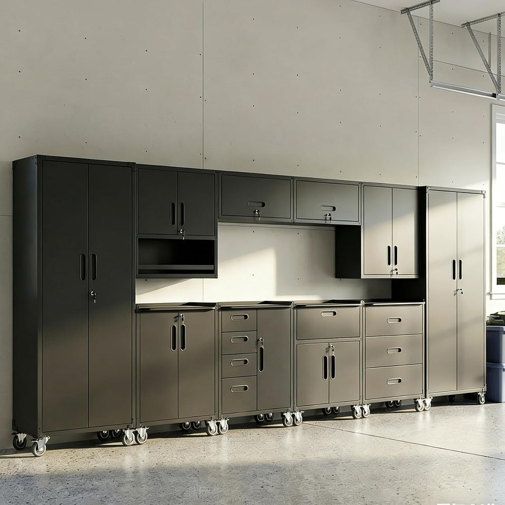 10-Piece Heavy Duty Steel Garage Cabinet System | All-in-One Modular Garage C...