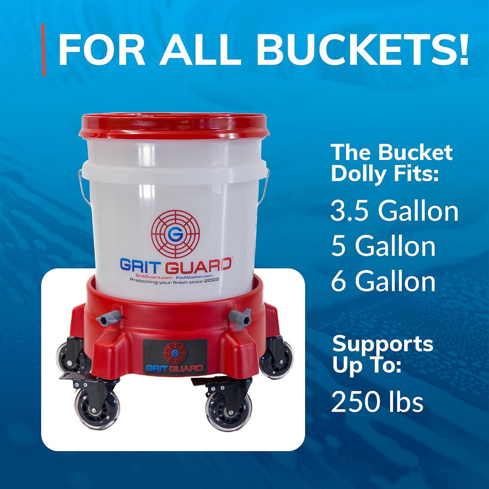 Grit Guard Bucket Dolly with Wheels - Rolling Detailing Wash Bucket with 5 Wh...