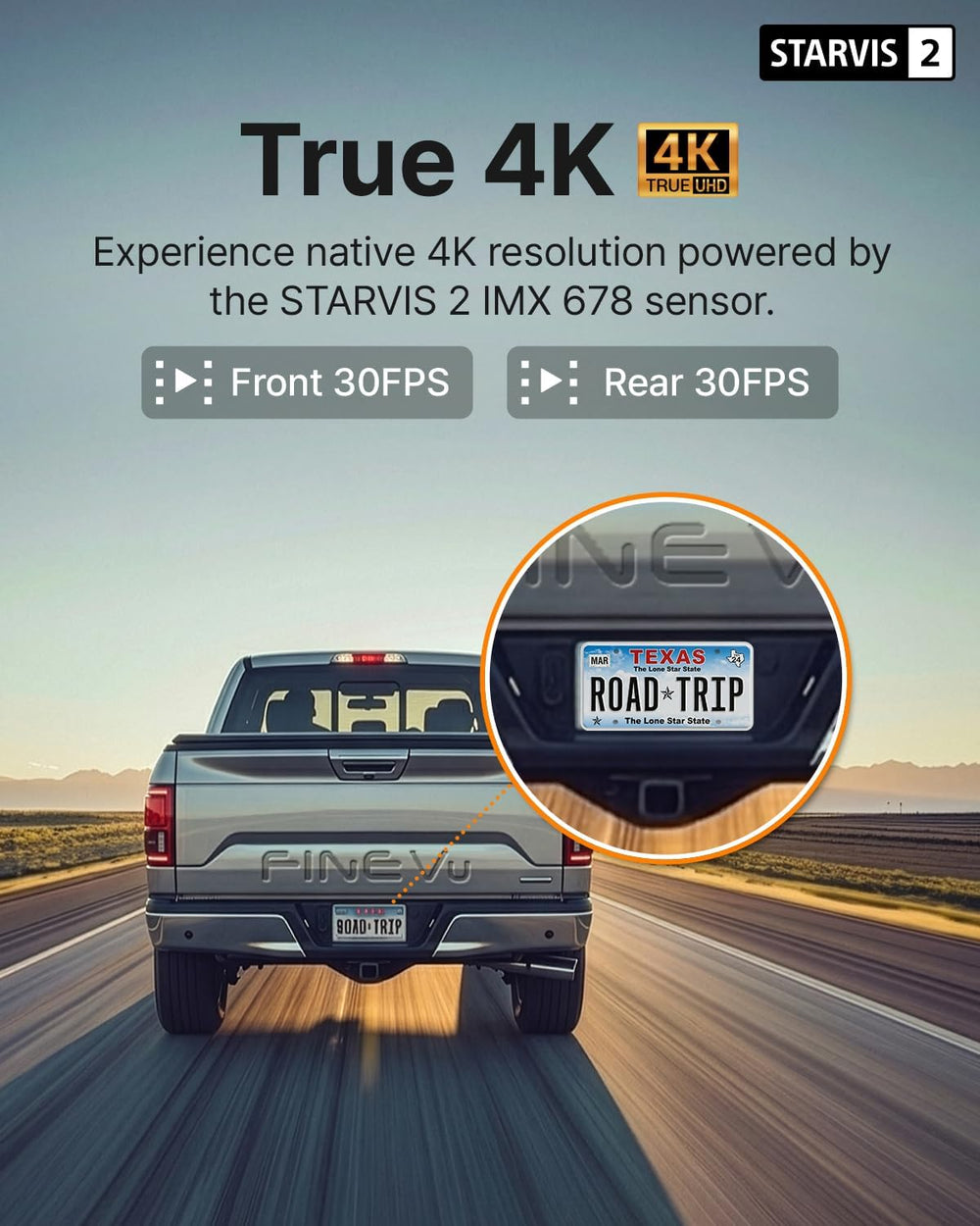 FineVu LX4K True 4K Dash Cam Front and Rear, STARVIS 2, Free 128GB Card