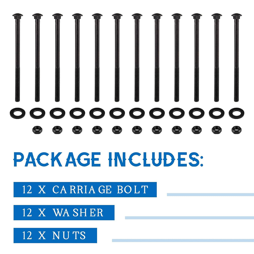 Zonon 12 Sets 1/2 x 8 Inch Black Carriage Bolt Kit Galvanized Carriage Bolt S...