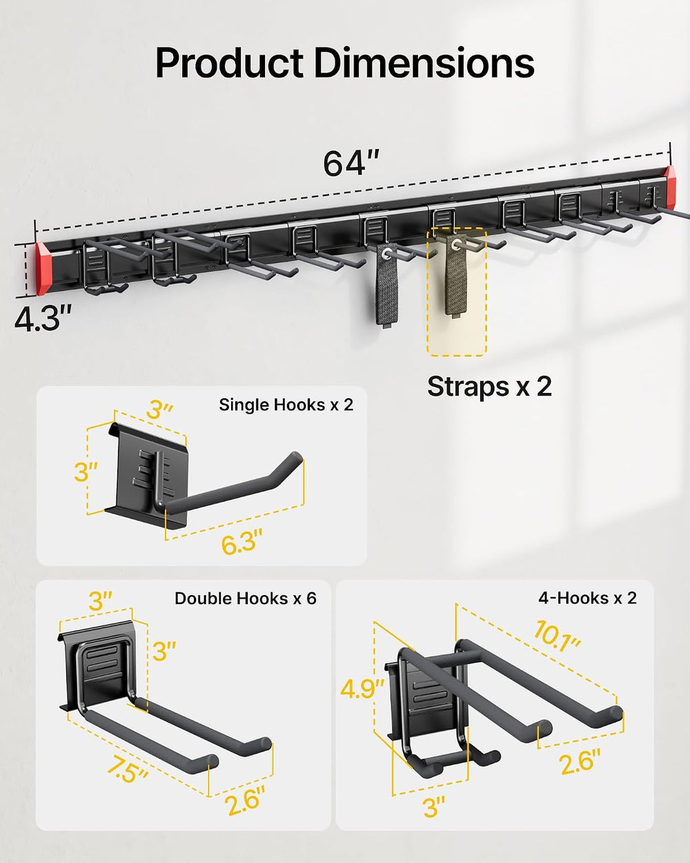 monTEK 64" Garage Tool Organizer Wall Mount, 625 LBS Heavy Duty Tool Rack
