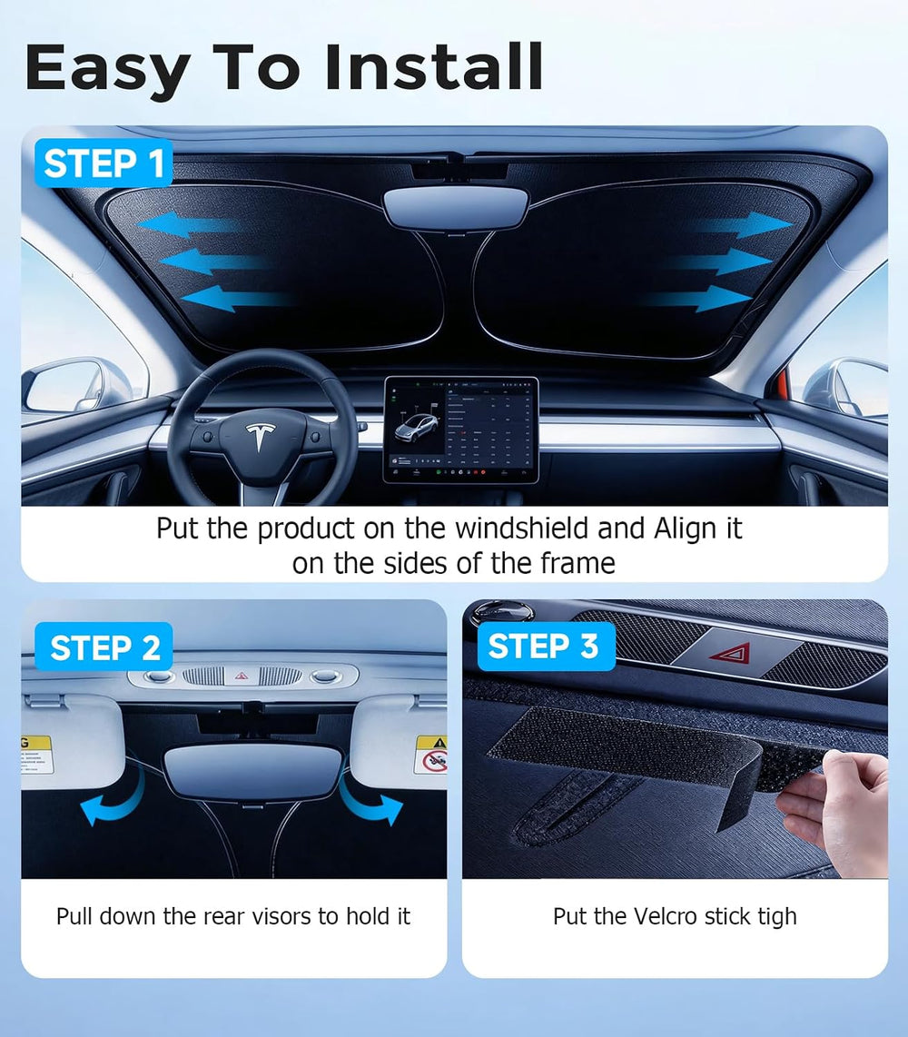 DMJN Front Windshield Sun Shade for Tesla New Model Y, Y & 3 (2017-2026),...
