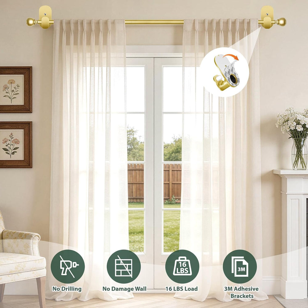 USFOOK Gold No Drill Curtain Rods for Windows 48 to 84, 2 Pack