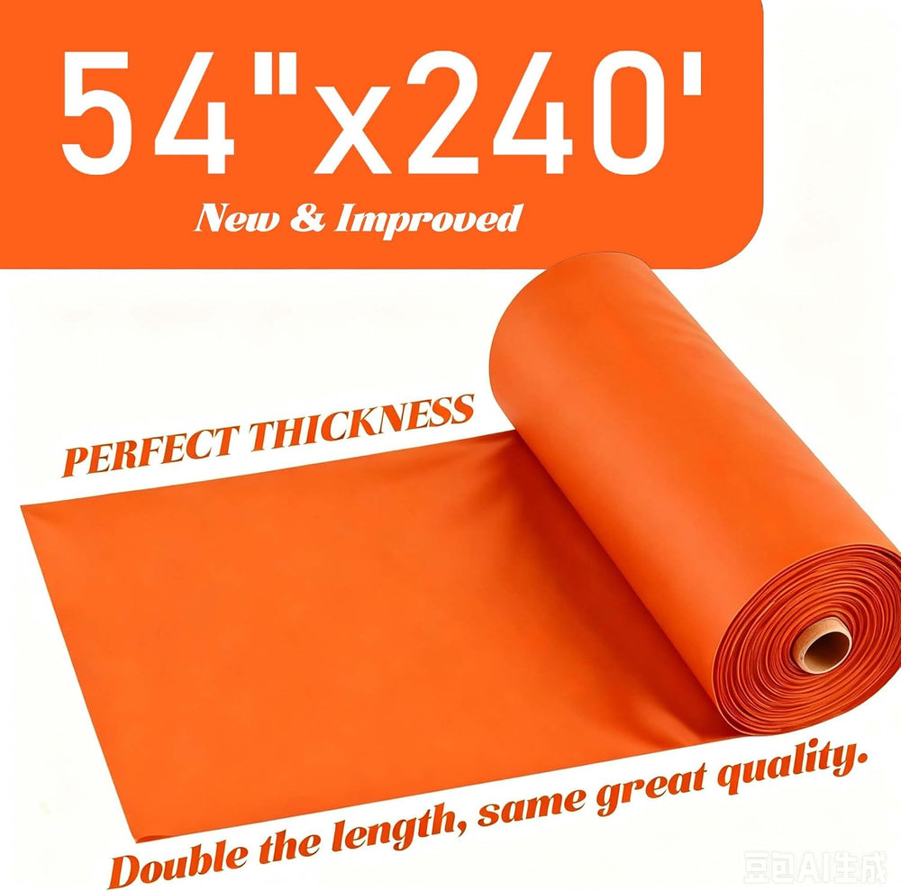 Disposable Orange Plastic Table Cover Roll 54in X 240ft - Heavy Duty Waterpro...