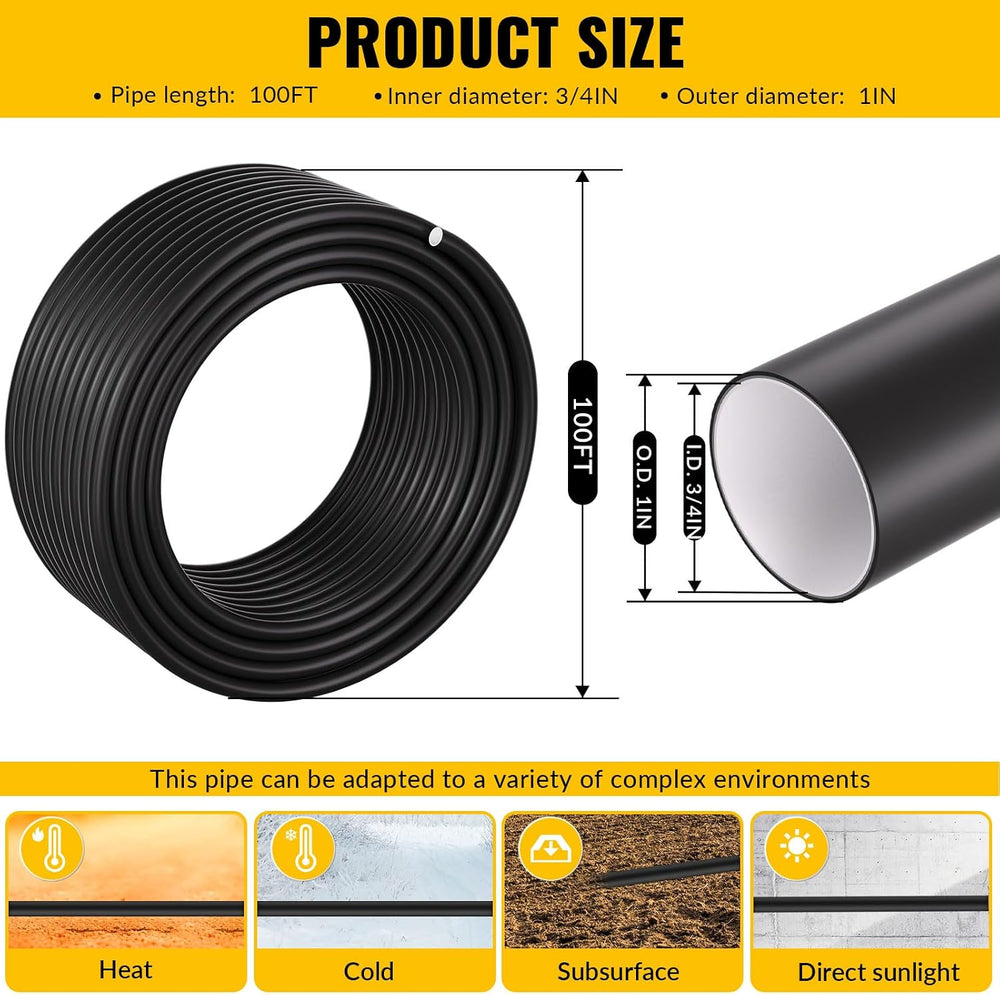 Shop Air Line Kit,Black 3/4 Inch x 100 FT Compressed Air Piping System,HDPE T...