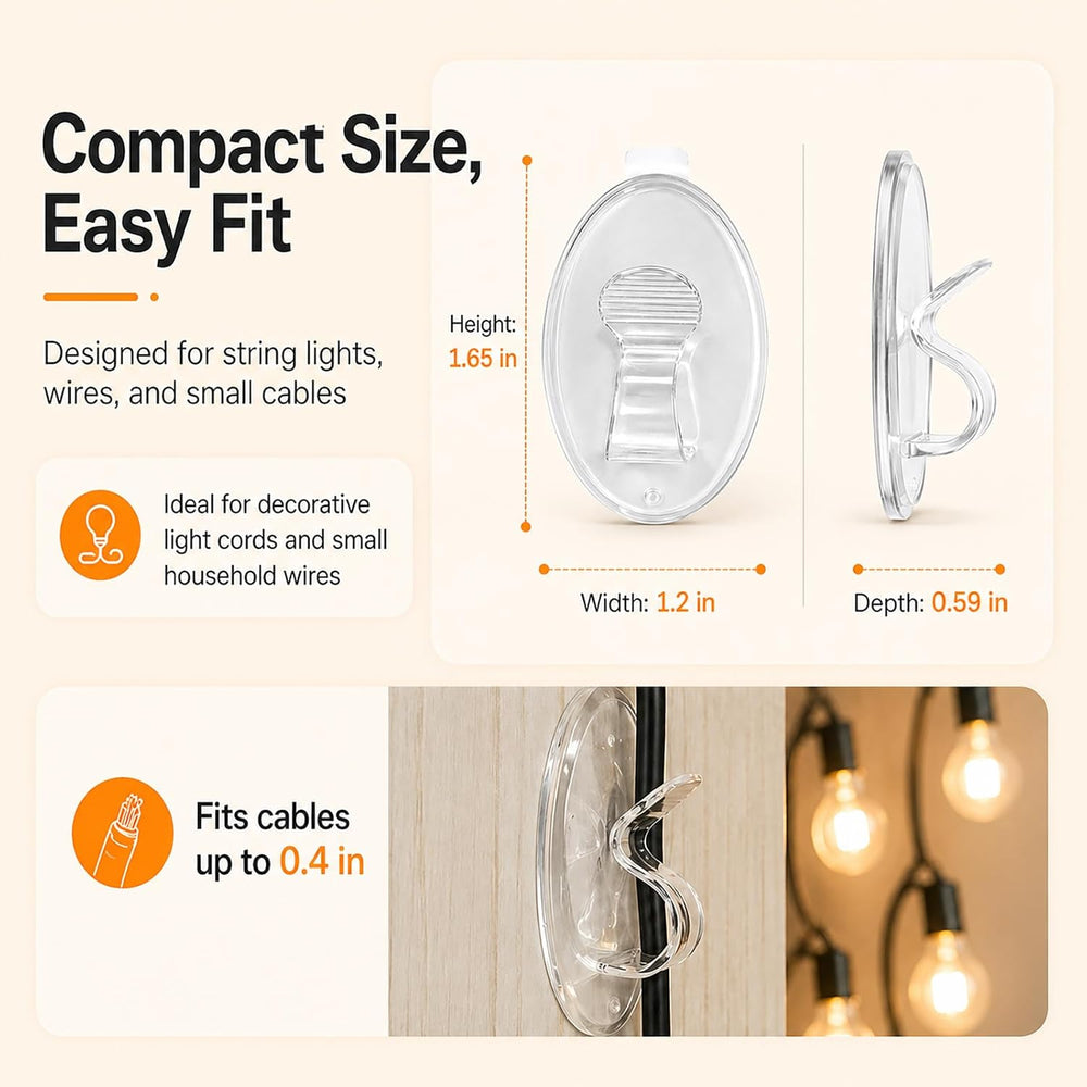 Christmas Outdoor String Lights Hooks - 60Pcs Clips 3X Stronger Adhesion