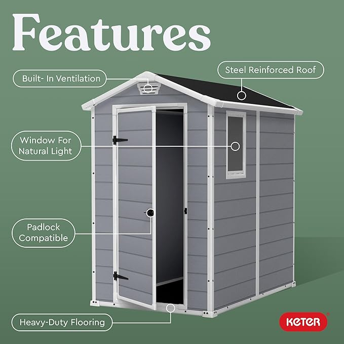 Keter Manor 4x6 Resin Outdoor Storage Shed Kit-Perfect to Store Patio Furniture