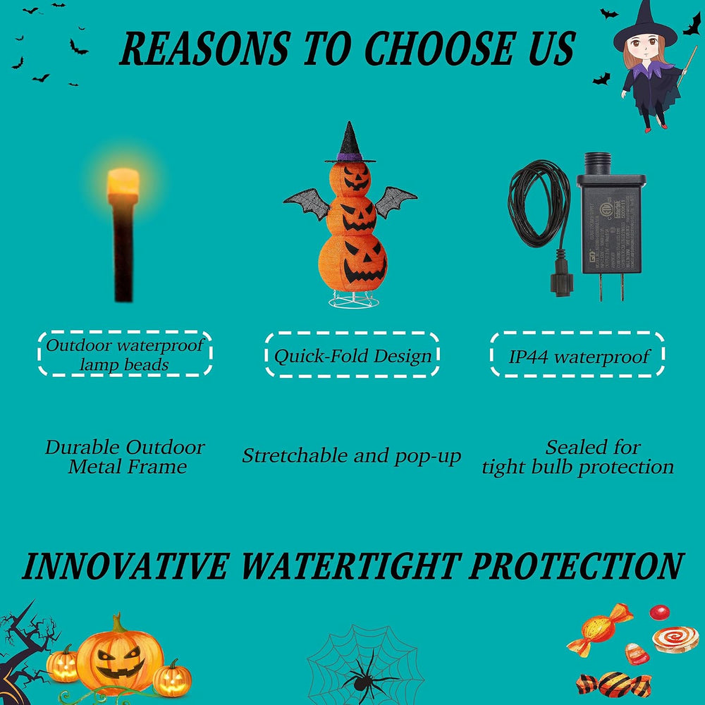 3FT-Halloween Decorations Outdoor โ 37 Inch Collapsible Pumpkin Man with 40 L...