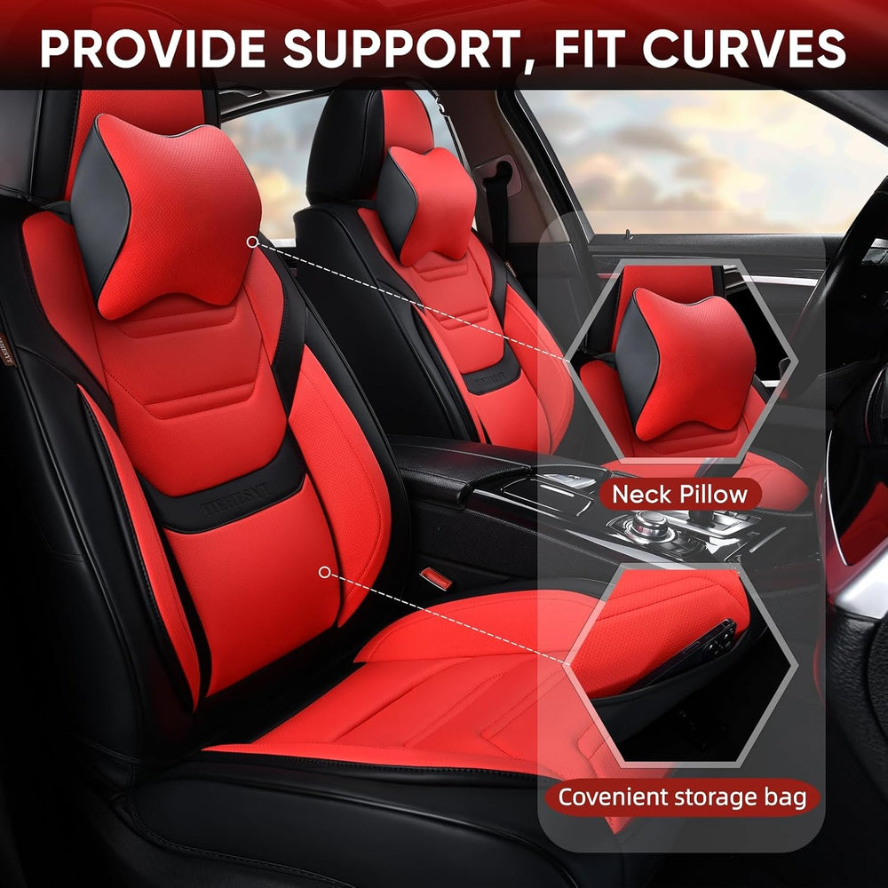 TIEHESYT Car Seat Covers Full Set, Breathable Leather Automotive Front and Re...
