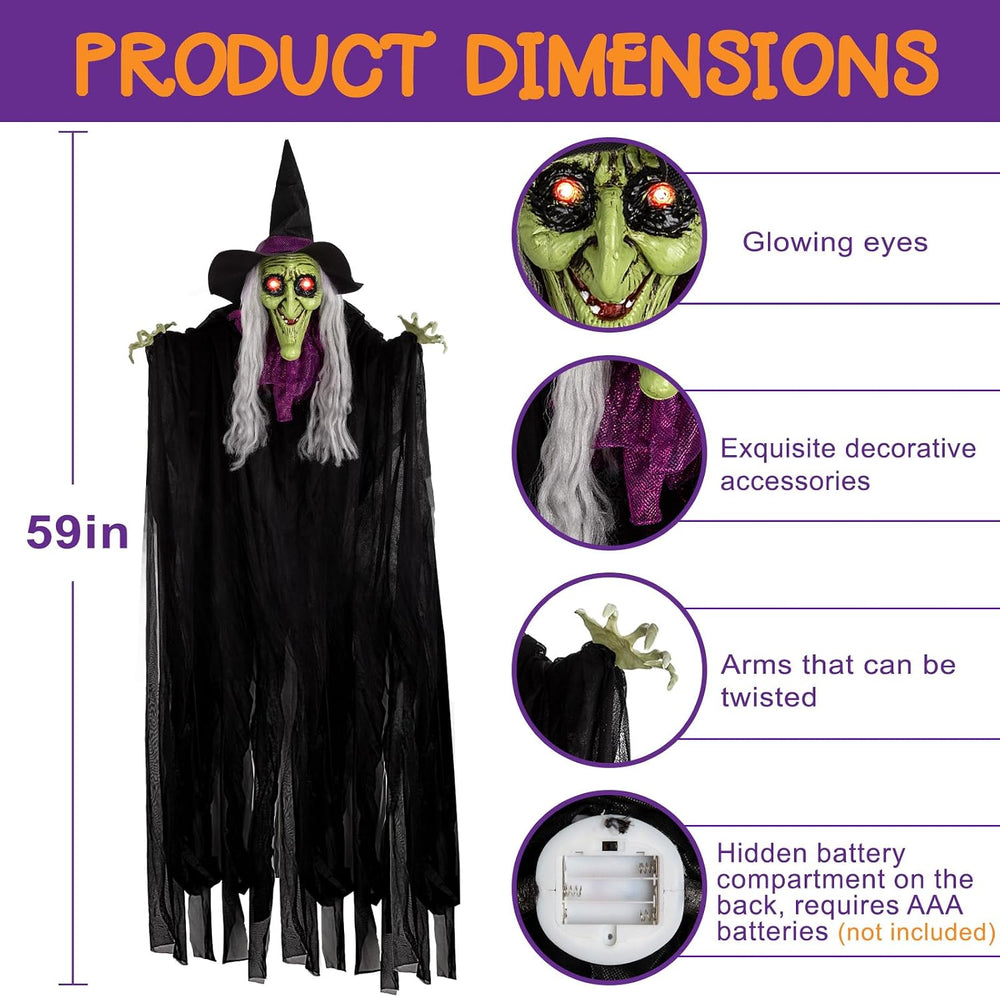 59โ Halloween Hanging Animated Witch Decoration with Sound Activated