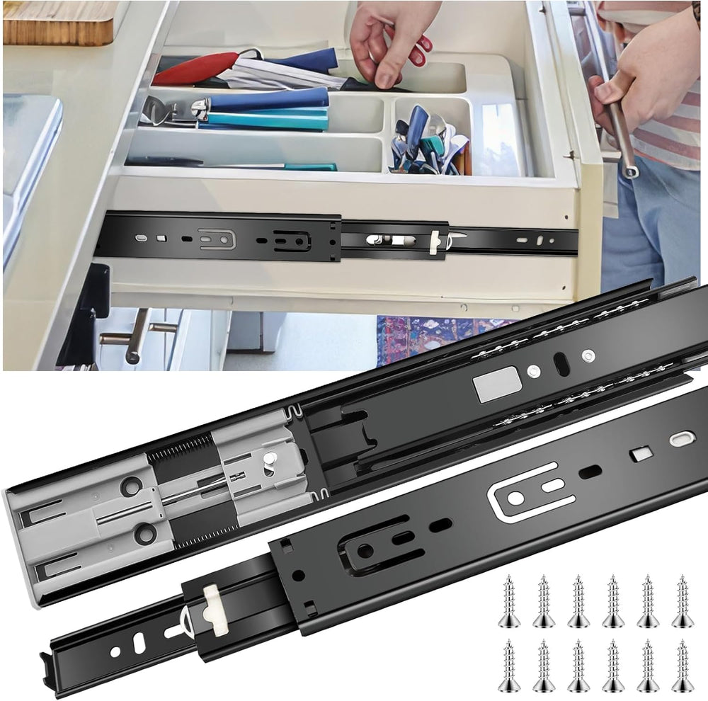 14 inch Drawer Slides 6 Pairs (12pcs) Soft Close 3 fold Full Extension Side M...