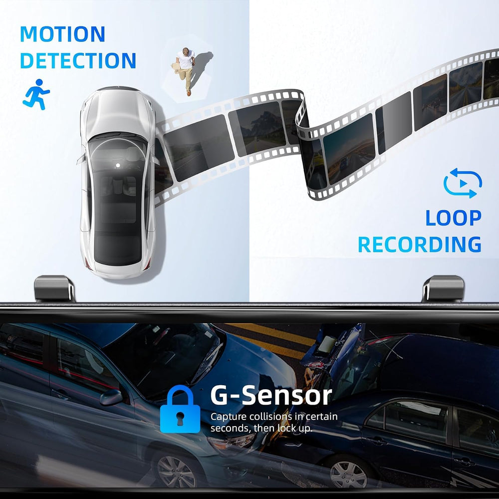 12'' Rear View Mirror Camera,4 Channel Mirror Dash Cam 4K+3x1080P,Das...