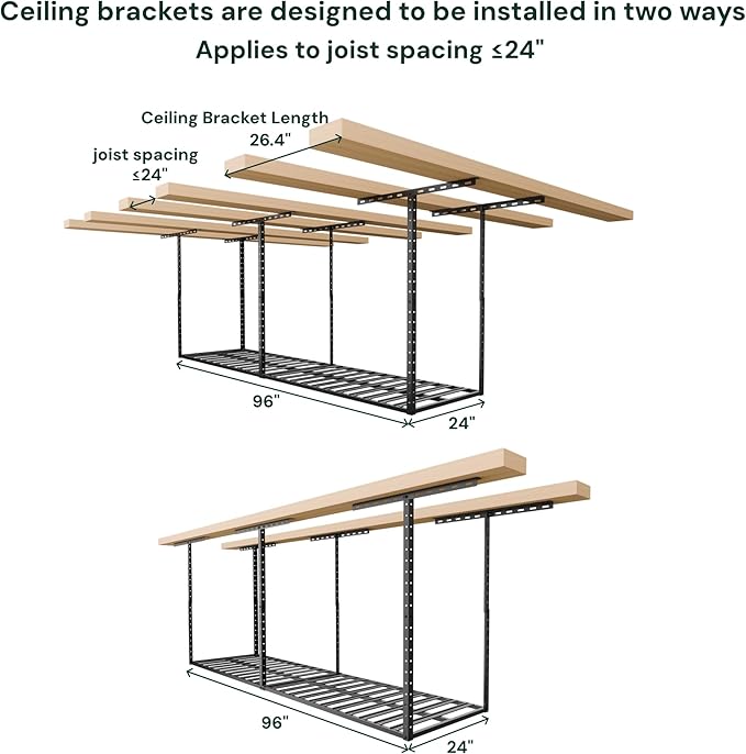 SunsGrove 2x8 Garage Storage Overhead Rack Organization, Adjustable Ceiling