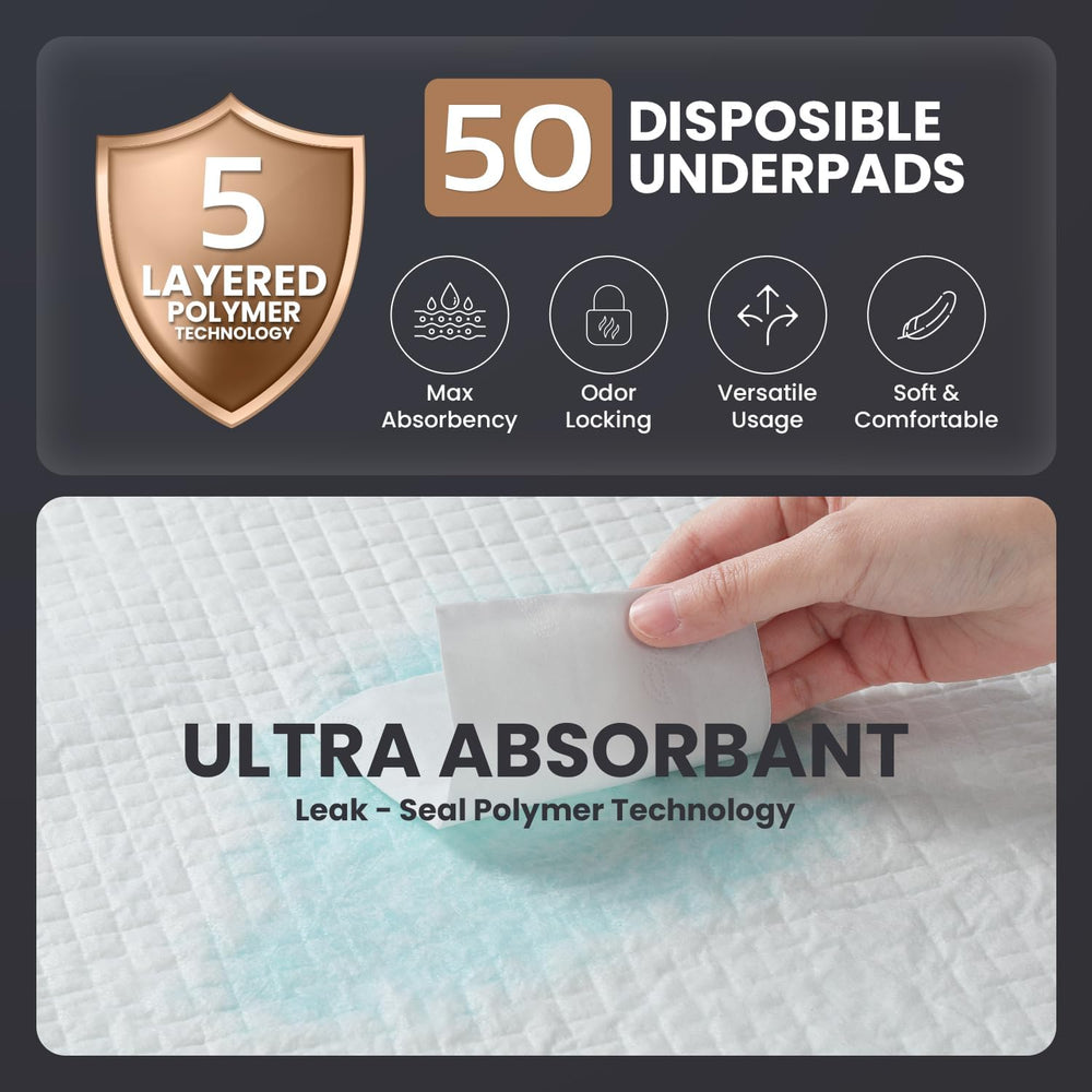 50 Pack Incontinence Bed Pads Disposable for Adult Adhesive Chuck Pads