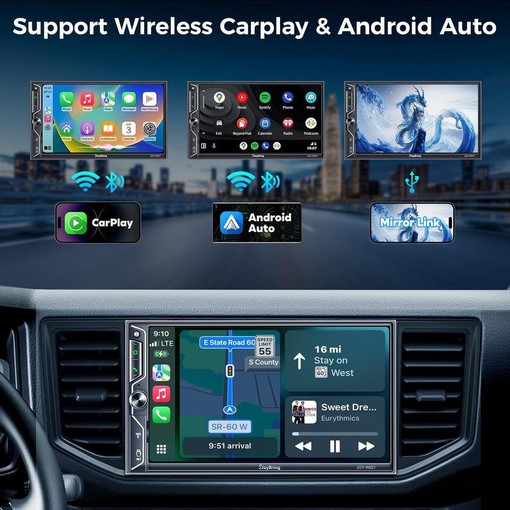 7" QLED Double Din Car Stereo Compatible with Wireless Apple CarPlay &am...