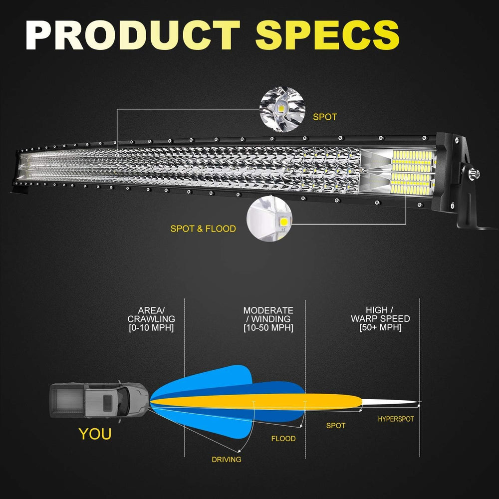 LED Light Bar 3-Row 50Inch Curved+ 2x4'' Amber/White Strobe Pods