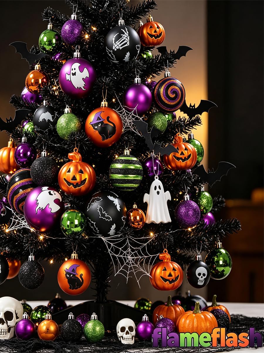 100ct Halloween Christmas Ornaments 2.36" Shatterproof Tree Decorations Set