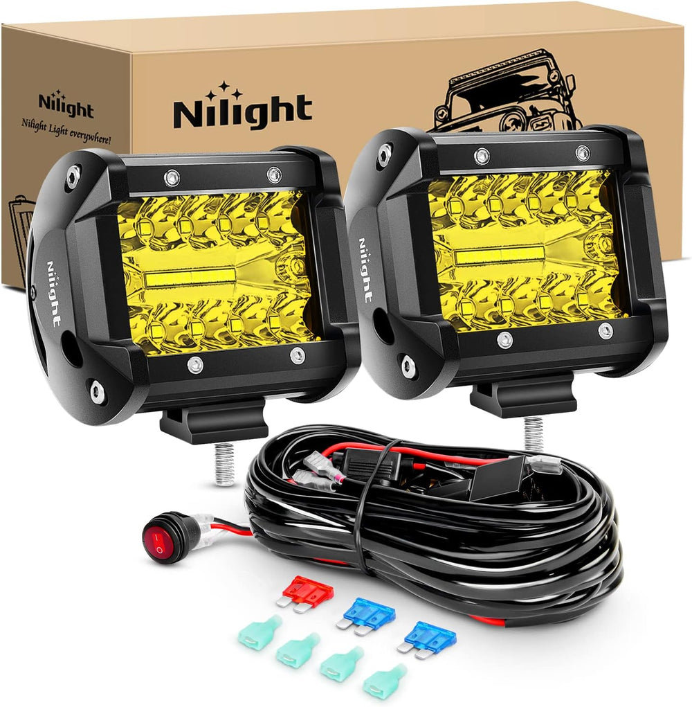 Nilight 2PC 4Inch Yellow Led Pods Triple Row 60W Flood Spot Combo Driving Fog...