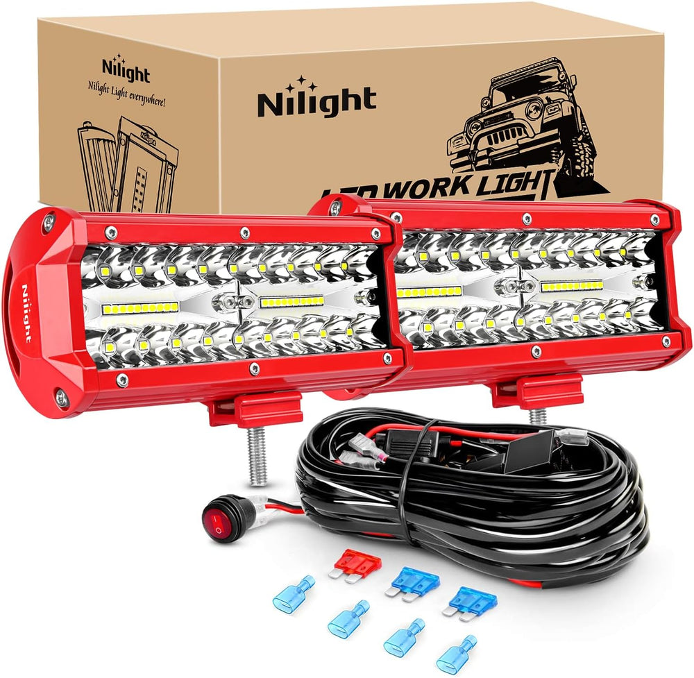 Nilight LED Lights 2PCS 6.5 Inch with Wiring Kit on Truck SUV, Red Shell