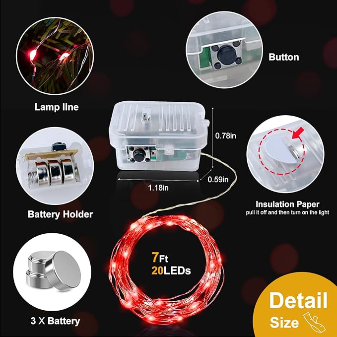 pozzolanas 12 Pack Red Battery Operated String Lights - 7ft Waterproof Fairy ...