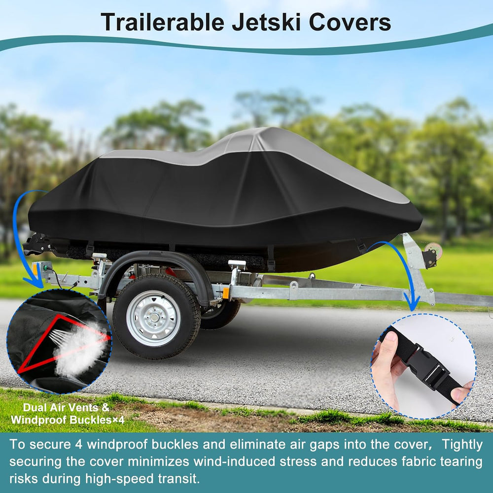 Jet Ski Cover 420D Waterproof for Yamaha Seadoo, 115"-120" PWC Cove...