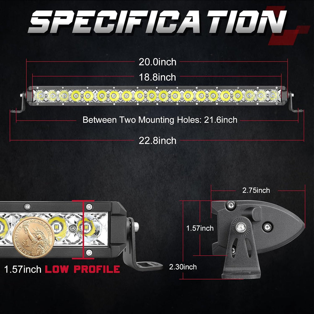 OFFROADTOWN 20 Inch LED Light Bar Single Row Off Road Bumper Driving Light
