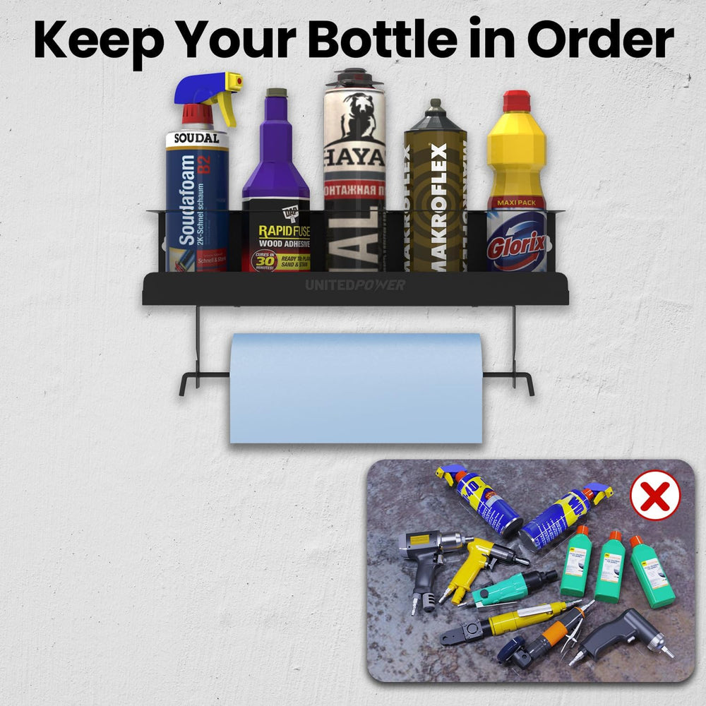 UNITEDPOWER 5 Aerosol Spray Can/Paper Towel Holder, Paint Bottle Storage Rack...