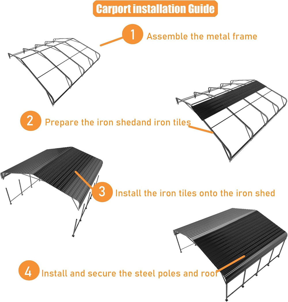 MNLR 20x20 FT Heavy Duty Metal Carport with Galvanized Steel